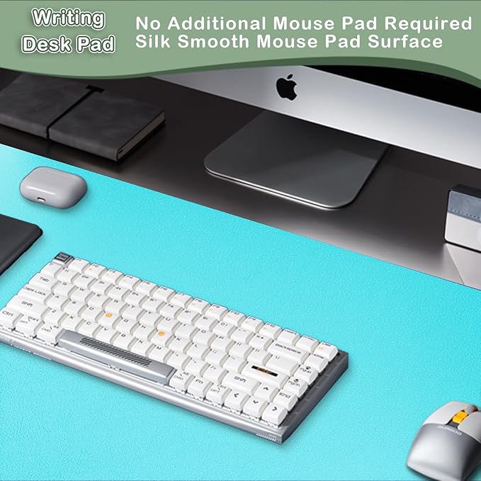 Boutilon Leather Desk Pad Protector,Non-Slip Mouse Pad,Laptop Desk Pad,Office Mouse Mat,Waterproof Leather Desk Blotter,Desk Writing Pad for Office and Home (XXL-Bright Blue,47.2"x 17")
