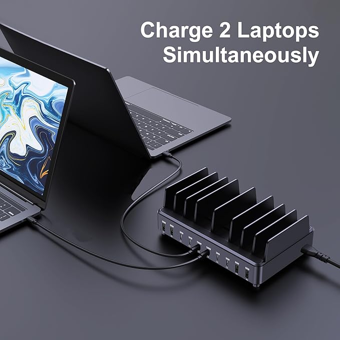 chipofy 500W Charging Station for Multiple Devices, 10-Port Multi USB C Fast Charger Station with Organizer Stand for MacBook Laptop, iPad, iPhone 17 16 Pro Max, Galaxy S25/S24 and More