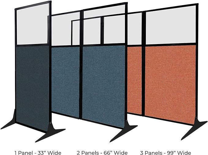 Versare Workstation Partition | Portable Wall Divider | Modern Office Cubicle | Free Standing Privacy Screen | Flexible Work Space | 33" x 70" W/Window, Royal Blue Fabric Panels