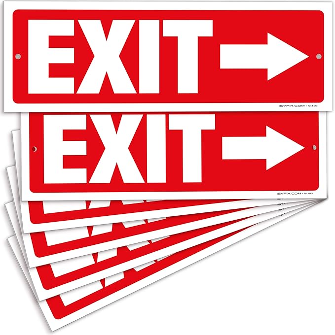 iSYFIX Exit Signs - 6 Pack 12x4 Inch Directional Arrow Signs, 40 mil Polystyrene Plastic, UV Laminated, Scratch & Fade Resistant, Waterproof - Ideal for Office, Theater, School, Business