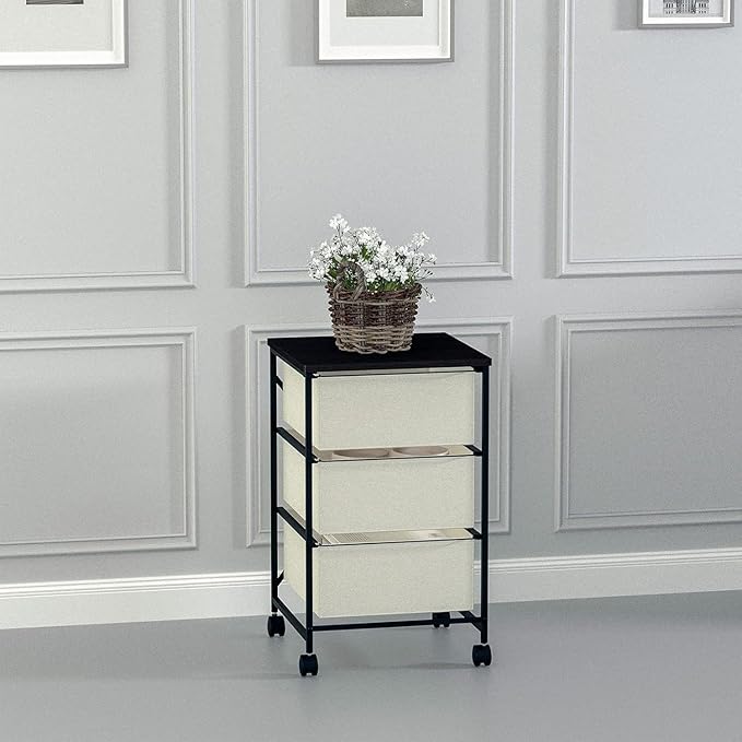 CASUNER Small Cabinet with Drawers Rolling 3 Drawer Mobile File Cabinet for Home Office Storage and Organization, Fabric Vertical Under Desk Storage for A4/Letter Files(