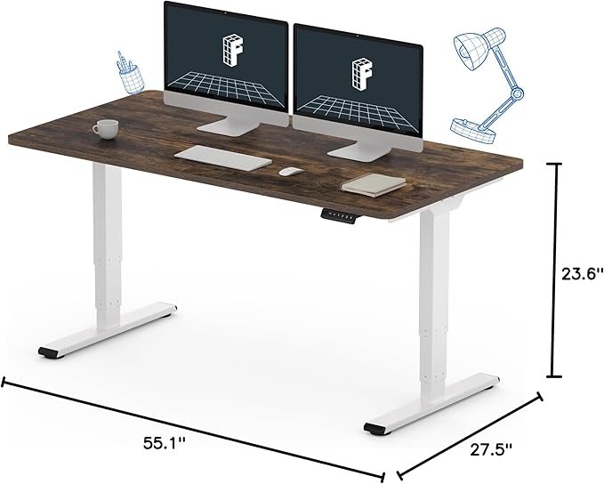 FLEXISPOT E6 3-Stage Dual Motor Electric Standing Desk 55 x 28 Sit Stand Up Desk, Holds 220 lbs, Adjustable Height w/Memory Presets, One-Piece Special Walnut Desktop & White Frame, Ships in 2 Boxes