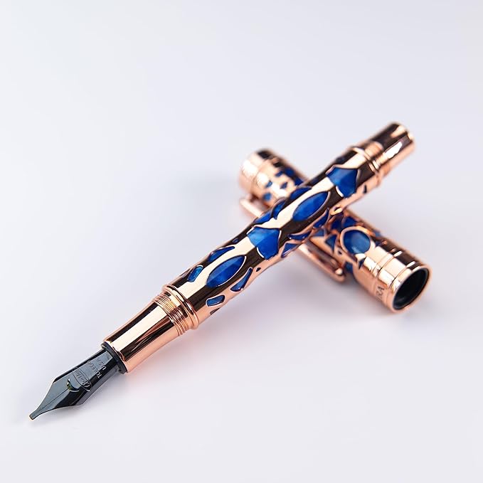 Conklin Endura Deco Crest Fountain Pen in Blue, Medium Nib, Premium Writing Instrument