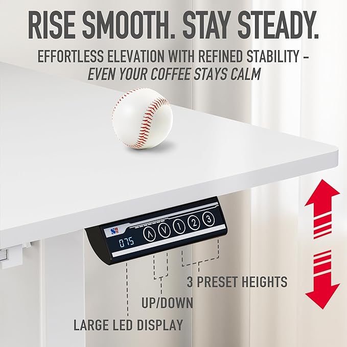 SHW 55 x 28 Inches Electric Height Adjustable Standing Desk with Drawer and Memory Preset, White