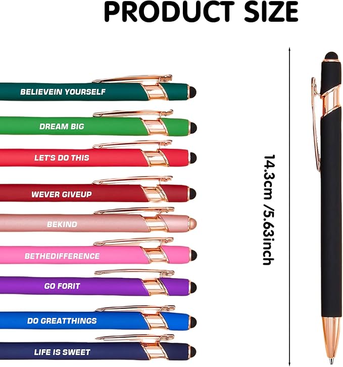 10pcs Inspirational Pens Set Stylus Pens Design Black Ink Smooth Writing Pens No Smudge Office Essentials Inspirational Quotes Engraving Pen for Employee Benefits and Team Rewards Motivational Gifts