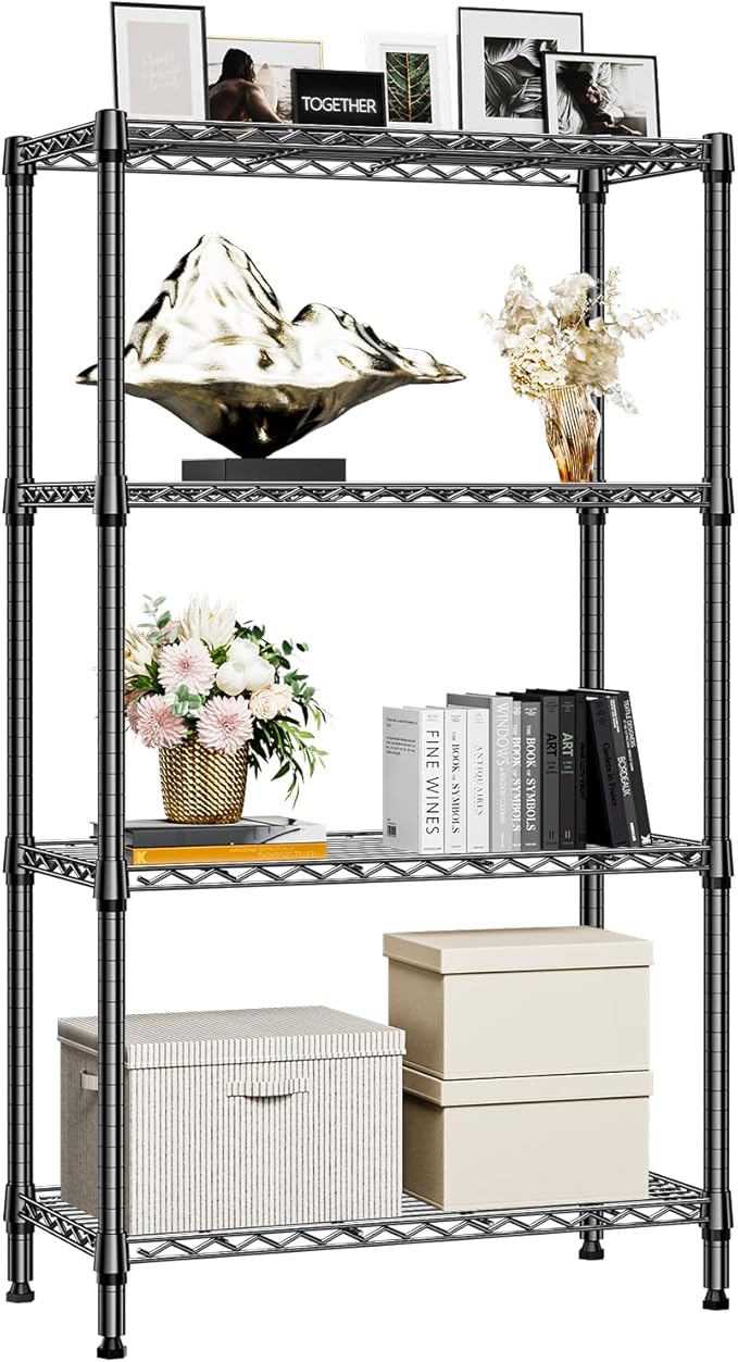 M MZG 1000 lbs 4 Tier Shelf Metal Storage Shelves Shelving Wire Rack Heavy Duty Closet Organizers for Garage Kitchen Bathroom Laundry Black 13.8" D x 35.4" W x 59.5" H