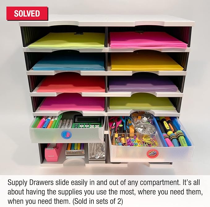 Ultimate Office TierDrop Supply Drawers Measure 9w x 12d x 2 1/4 Inches High for Desk Accessories and Supplies, Set of 2, Includes Color-Coded Finger Rings for Fast and Easy Access to Contents