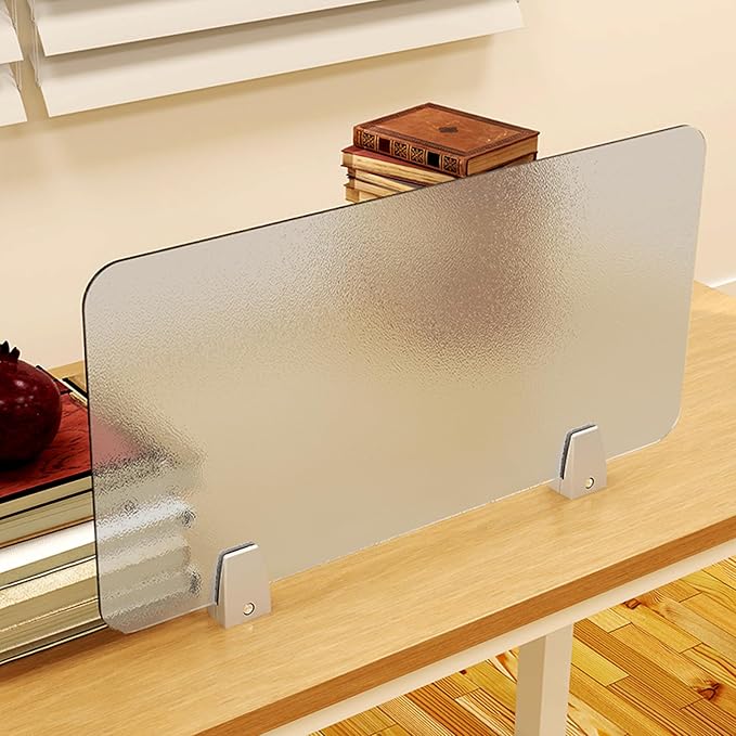 GOOFCXO 4 Pcs Desk Divider Privacy Panel 23.6 x 15.8 Inch Counter Desk Acrylic Panel Holder Free Standing Privacy Shield Work Station Desk Divider Partition for Offices Schools Call Centers (Frosting)