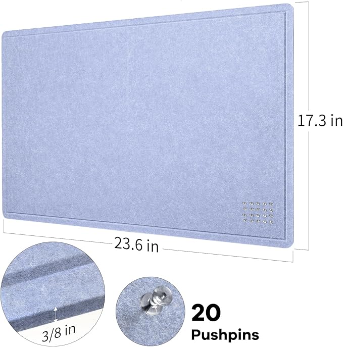 Bulletin Board, 24 x 18 inches Felt Board Decorative Pin Board, Cork Board Alternative for Wall, Foldable Photo Board Self-Adhesive Vision Board with 20 Pushpins - Lavender Blue