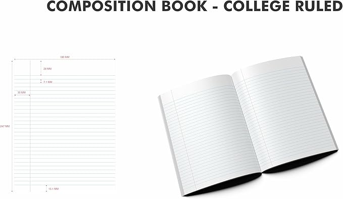 EcoNama Composition Notebooks Pack of 5 College Ruled 200 Pages (100 Sheets) 9.75"x7.5" Black Marble Carbon Neutral Recyclable Paper Eco-Friendly School & Office Supplies For Students and Professionals