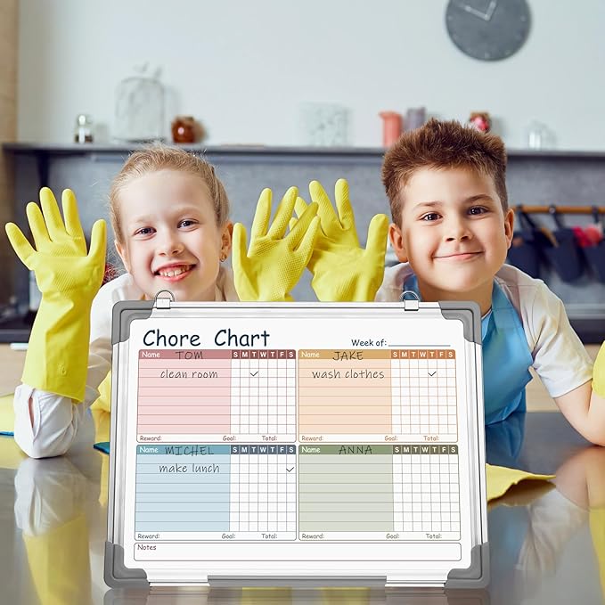 Lincia Magnetic Dry Erase Chore Chart Board for Multi-Person Households 24"x18" Double Side Family 2 in 1 Combo Chore Board for Wall Aluminum Frame 8 Markers 1 Eraser(Double Style)