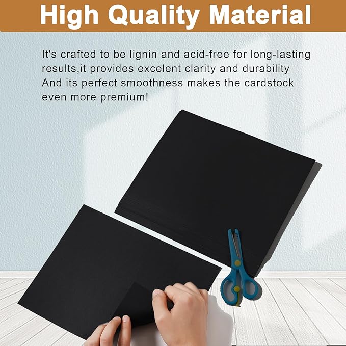Silunkia 300 Sheets Black Cardstock 8.5 x 11 Printer Paper, 75lb Heavyweight Black Paper Card Stock for DIY Cards Making, Greeting Cards, Wedding Invitations, Birthday Party, Menus