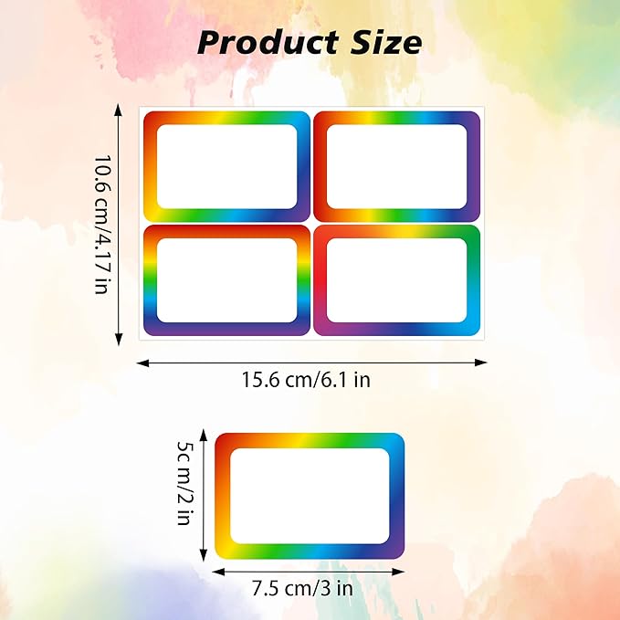 Wonmon 200 PCS Rainbow Name Tags Stickers, Self Adhesive Colorful Rainbow Name Tag Labels Stickers for Back to School Classroom Student Office Desk Cubby Locker Themed Party, 2x3 inch