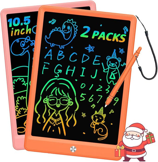 BUKEBU LCD Writing Tablet Doodle Board, Colorful Drawing Pad, Electronic Drawing Tablet, Drawing Pads,Travel Gifts for Kids Ages 3 4 5 6 7 8 Year Old Girls Boys (10.5 inch, Orange+Pink)