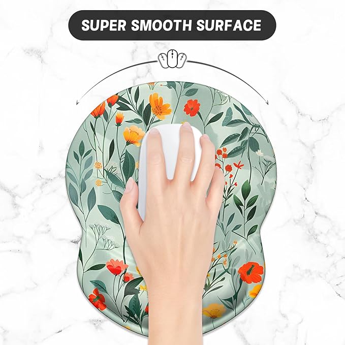 ITNRSIIET Ergonomic Mouse Pad with Gel Wrist Support Small Wrist Rest Smooth Surface Non-Slip PU Base Comfortable Office Supplies Pain Relief, 8.7 x 7.2 inches, Beautiful Flowers