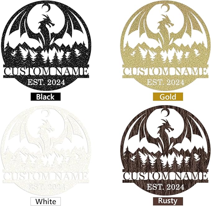Dyoart Personalized Dragons Metal Signs - Custom Metal Dragon Wall Decor, Metal Name Sign, Black Western Dragons Metal Wall Art, Evil Dragons Signs Gift, Outdoor Metal Wall Art, Letter Wall Decor