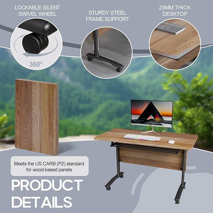Folding Conference Table 4ft 5ft, Foldable Office Meeting Desk for 6 People, Multiple Sizes Colors Mobile Conference Room Table for Training Room School Business Furniture (4, White Walnut, 71in)