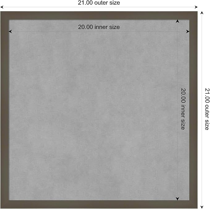 Amanti Art Grey Framed Magnetic Board 21x21 Medium Vision Board for use with Magnets, 100% Metal Sheet to Display Items as Office Decor or for Home Organization in mudroom, Kitchen or Kids Room
