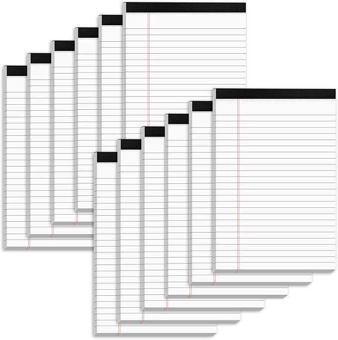 Nichela 5" x 8" Note Pads 12 Pack of Legal Pads 30 Sheets Notepad College Ruled Small Writing Pads Perforated Pages Paper Pads 80GSM Heavyweight Paper Note Pads for Home, Office, or School