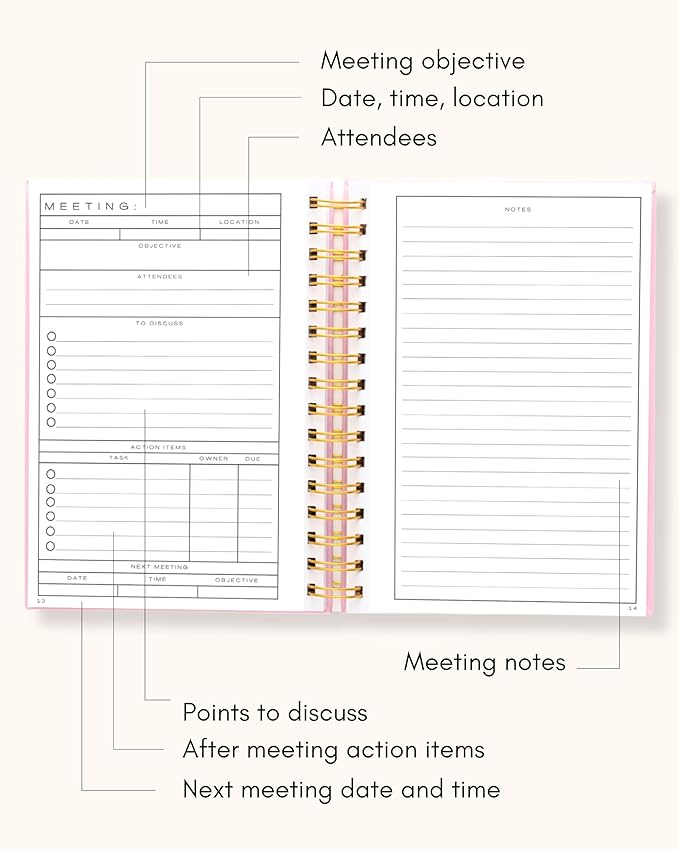 Lamare Meeting Notebook for Work Organization – Perfect Work Notebook for Note Taking, Meeting Planner and Office Supplies for Men & Women