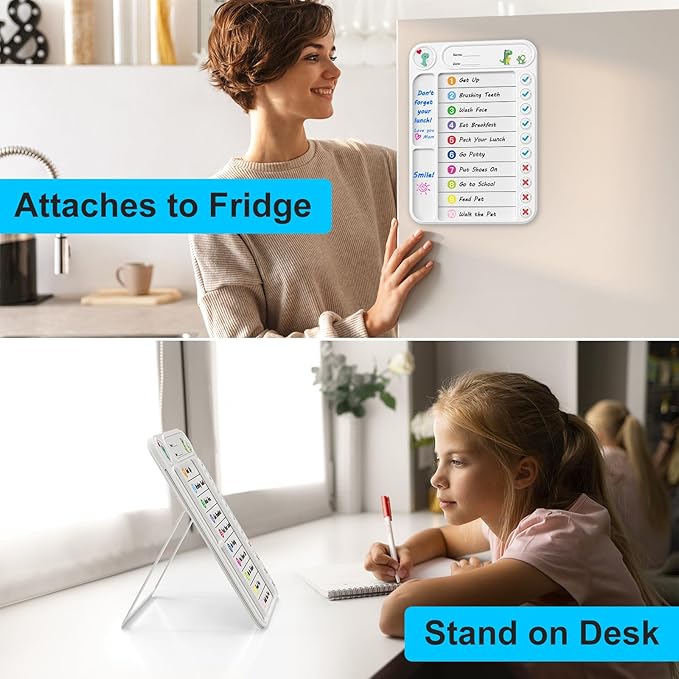 Magnetic Chore Chart for Kids, ADHD Task Tracker Easy-Check Routine Dry Erase Board, to-Do List Planning Tool with Stand for Fridge/Desk/Home/School, 6 Reusable Sheets, 3 Markers