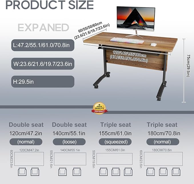 Folding Conference Table 4ft 5ft, Foldable Office Meeting Desk for 6 People, Multiple Sizes Colors Mobile Conference Room Table for Training Room School Business Furniture (4, White Walnut, 55in)