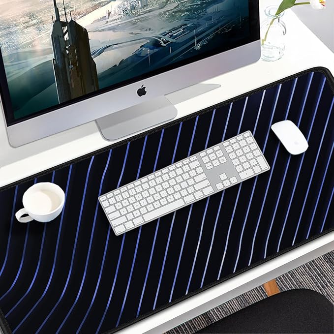 Gaming Mouse Pad, 31.5x15.7 inch Large Extended Computer Keyboard Mouse Mat, Water Resist Non-Slip Mousepad Rubber Base Long XXL Desk Mouse Pad for Work & Gaming, Office & Home, Blue line