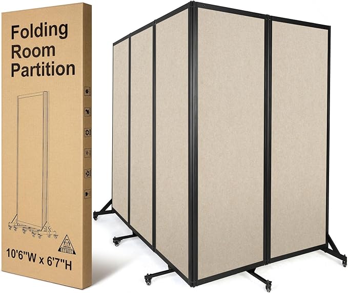 Strongbird Room Partition,Folding Privacy Divider,Office Partition Dividers,Office Dividers Wall, 10'6"W x 6'7"H,Beige