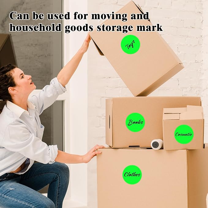 3 Inch Round Colored Dot Stickers, 2000 PCS, 4 Rolls in Dispenser Box - Fluorescent Green Circle Color Coding Labels Dot Labels for Office, Home, Inventory Organizing