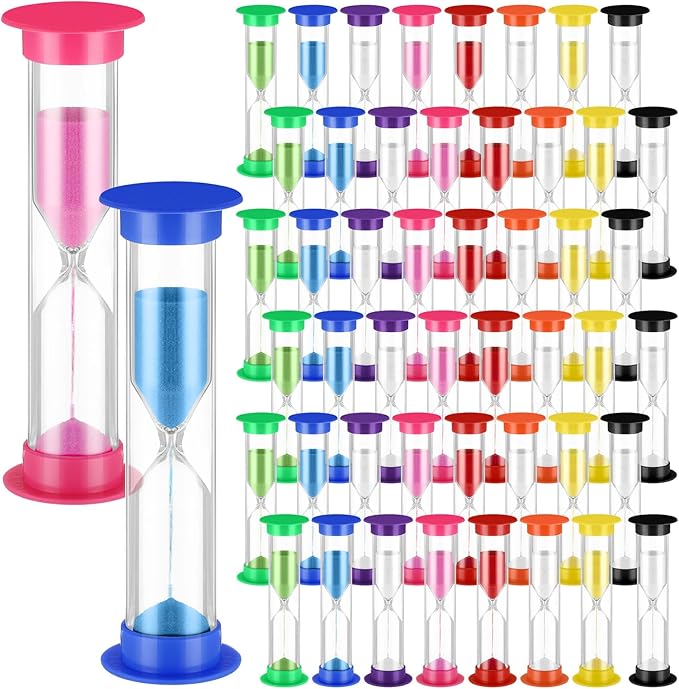48 Pcs Back to School 5 Minute Sand Timer Bulk Colored Plastic Mini Multicolor Hourglass Stand Timer for Classroom Teacher School Home Office Time Management