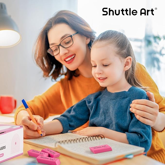Shuttle Art Pink Erasers, 36 Pack Erasers Bulk, Latex-Free, No Smudge, Soft Eraser for Kids, Teachers, Homeschools, Art Classes and Back to School Supplies