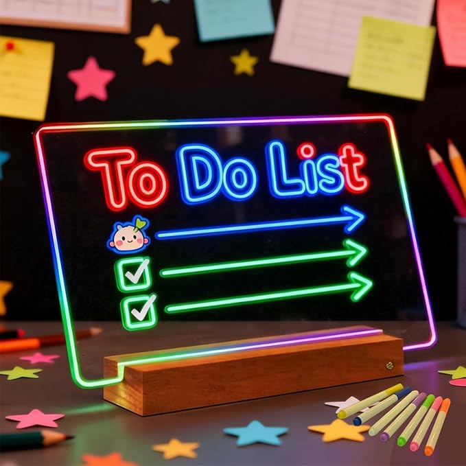 ARAGIT LED Drawing Board for Kids & Adults, Rechargeable Led Note Boards with Colors, Neon Glow Memo Light-Up Message with Stand as Night Light for Room/Store/Office/Valentine's Day/Gift