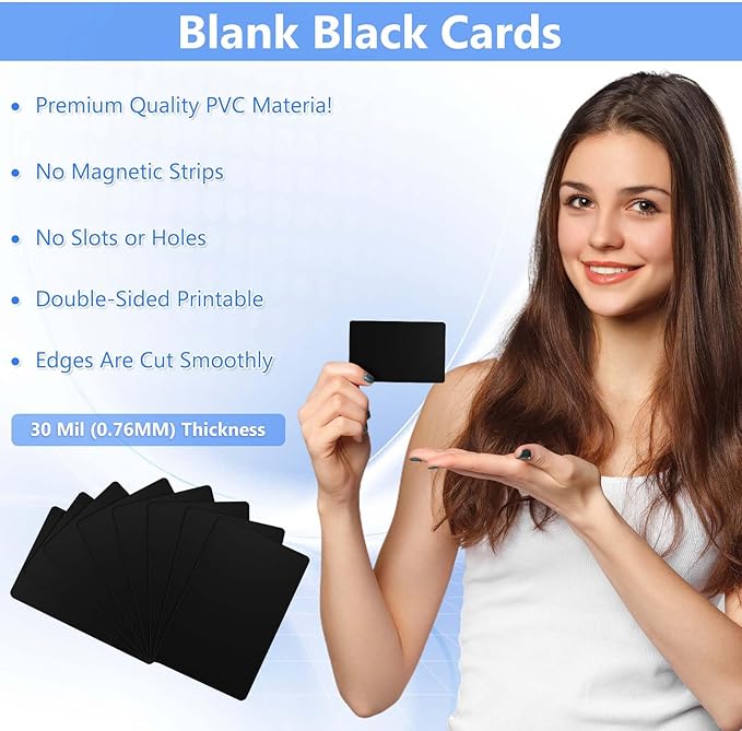 55 Pack - Premium Blank PVC Cards for ID Badge Printers - Premium Quality Black CR80 30 Mil (CR8030) by KLMNDUO - Compatible with Most Photo ID Badge Printers(Black)