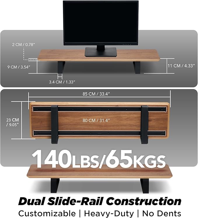 ULTRARM Moodular Wooden Monitor Stand 33.4” (85cm) Desk Organizer with Metal Slide Rails for Drawer, Tray, Laptop, Tablet, Phone & Headphones Customizable Riser for Organized Workspace Walnut MS85-W