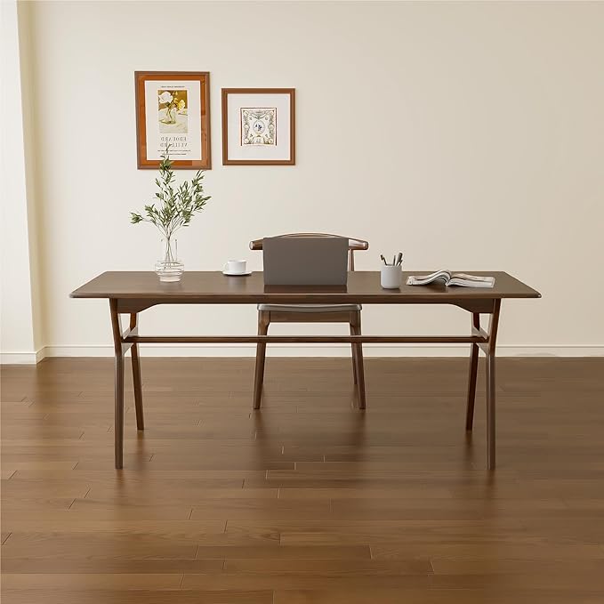 OSCHF Solid Wood Study Desk - 63" Double Long Computer Table for Home Office, 2-Person PC Workstation, Walnut