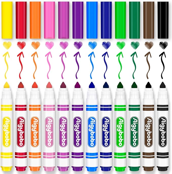 Aigybobo 192 Count Washable Markers Bulk, 12 Assorted Colors, Broad Line Conical Tip Coloring Marker for Kids, Markers Bulk Pack for Classroom, School Art Supplies & Back to School Supplies