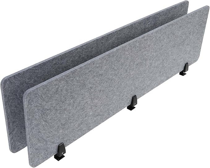 ReFocus Raw Clamp-On Acoustic Desk Divider Mounted Privacy Panel Set – Reduce Noise & Visual Distractions for Office, Study (Castle Gray, 2× Panels (60"×16"))