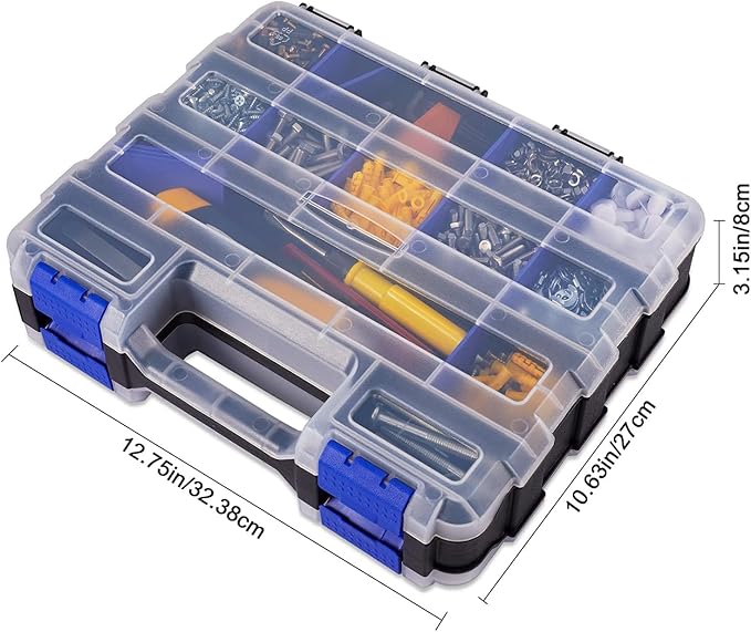 AIDY-PRO Hardware Organizer Box 34 Compartments Small Parts Organizer with Removable Dividers Durable Plastic Double Side Tools Box Screw Organizers For Nuts, Bolts, Screws, Nails 2Pack