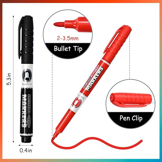 SUQJOY Dry Erase Markers, Bullet Tip Whiteboard Markers, Low Odor Thick Dry Markers, 12 pack Assorted Colors for Kids/Teachers (12 Count 12 Colors)