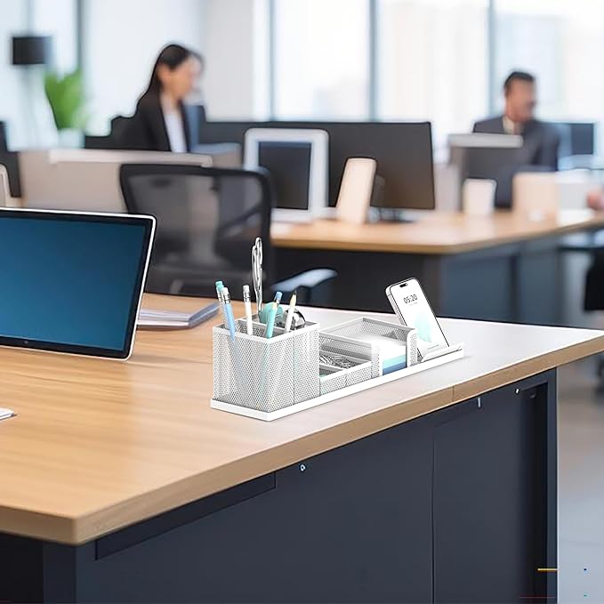 SUPEASY Pen Holder for Desk, 6 Piece Mesh Desk Organizer set for Office Organization with Mail Organizer, Letter Phone Holder, Sticky Notes Caddy Storage, White