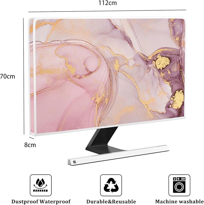 Baocicco Pink Gold Marble Waterproof Screen TV Cover 45, 46, 47, 48 Inch Decorative Modern Television Cover for Home TV Screen Texture Dust Proof Monitor Covers for Television Screen LED LCD OLED TVs