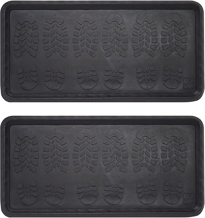 Envelor Rubber Boot Tray for Entryway Indoor Shoe Trays for Mudroom Wet Shoe Mat Tray Multiuse Rubber Water Tray Mud Mat Winter Boot Mat Large Utility Tray, Footsteps, 32 x 16 Inch, 2 Pack