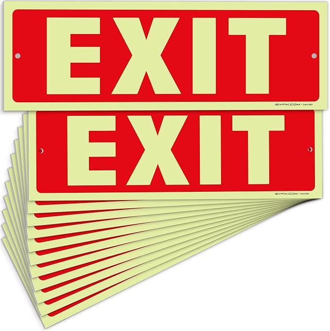 iSYFIX Exit Glow in the Dark Sign – 12 Pack 12x4 Inch – 40 mil Thick Polystyrene Plastic Sign, Laminated UV, Scratch & Fade Resistance, Waterproof, Indoor & Outdoor