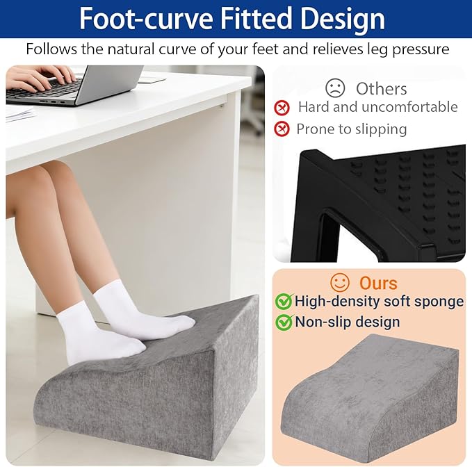 Opuvidity Foot Rest for Under Desk at Work, Ergonomic Under Desk Footrest with Washable Cover for Office, Home & Gaming Leg Elevation Pillow Dark Gray