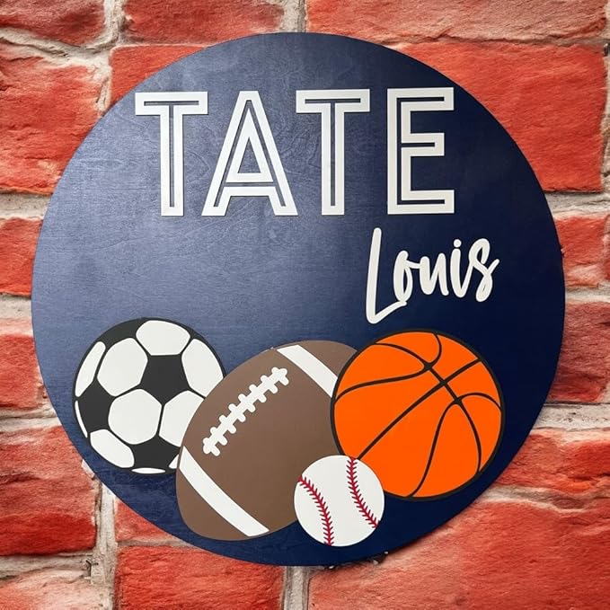 Baby Shower Sign, Newborn Nursery Decor, Kids sports Sign, Boys Room wall decor, Home Decor for nursery, Baby boy Gift, Newborn Gift (Sports Sign)