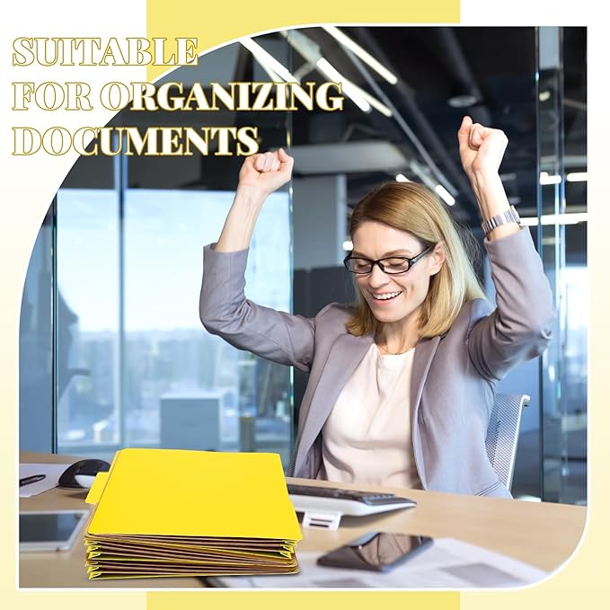 12 Pcs Classification Folders Letter Size 3 Pocket Dividers Employee File Folder with 2 Prongs Fasteners, 2 in Expansion Heavy Duty Pressboard File Holder for School Office Medical Document(Yellow)