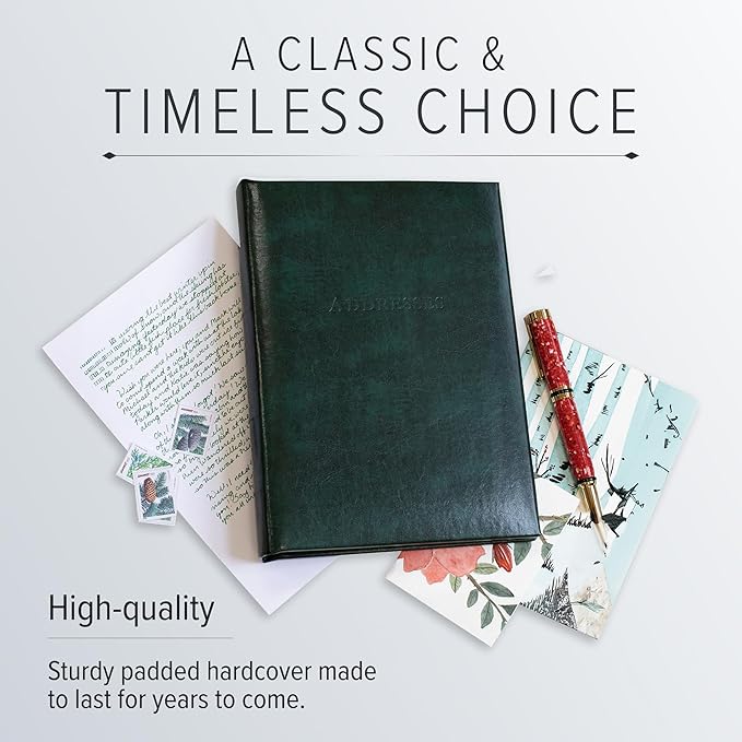 Gallery Leather Large Address Book with Alphabetical Tabs up to 480 records, Leather Notebook Hardcover, Telephone and Address Books - 9x7, Desk Address, Acadia Burgundy