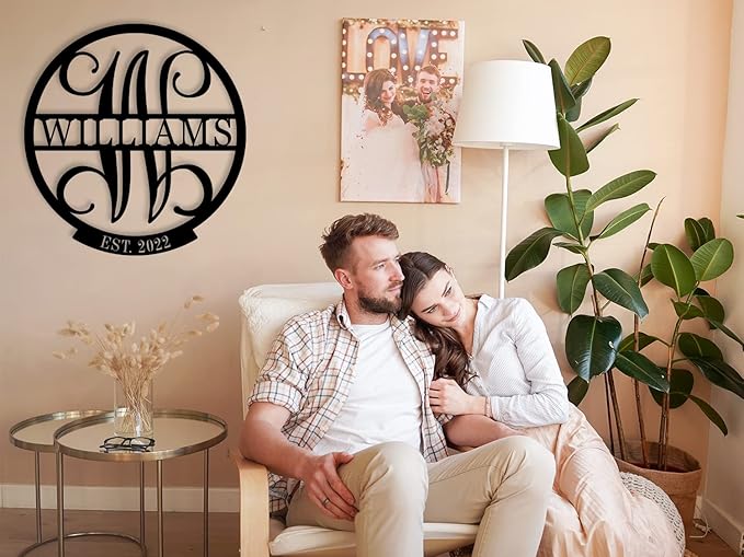 ENFODREAM Personalized Family Name Sign, Monogram Wall Decor, Custom Last Name Sign, Metal, 12x12 inches, Steel with Painted Finish