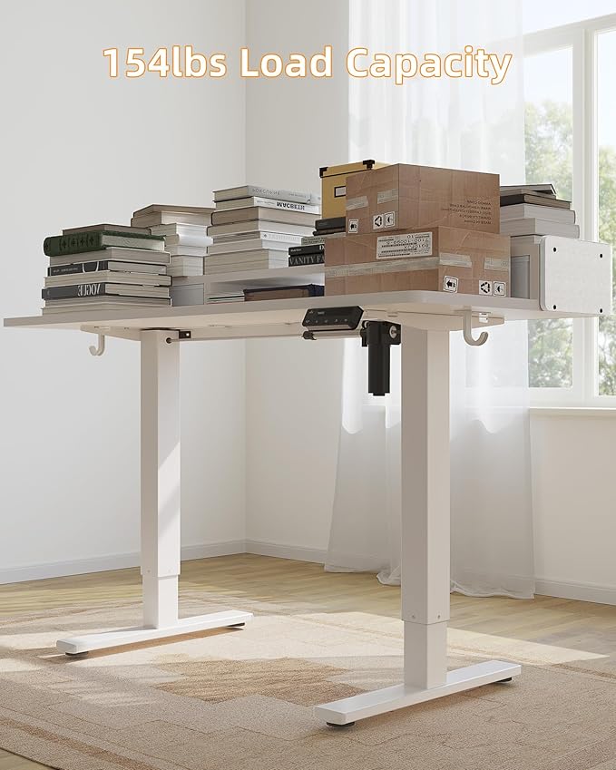 YIHAYO Electric Standing Desk with Drawers, 60 x 24 Inches Adjustable Desk with Storage Shelf, Computer Table with Splice Board for Home Office,White Frame/White Top