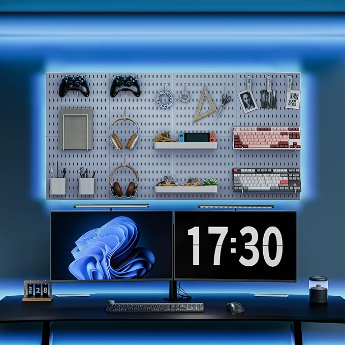 MULSAME Pegboard Combination Kit, 25.2" x 50.4" Wall Mounted Storage Set with 8 Pegboards & 40 Accessories Hanging, Peg Boards Organizer